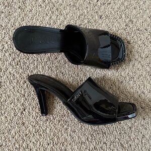 DKNY Bronx Mule Heels Women's 5.5 Patent Square Open Toe Sandal Stiletto NWOB